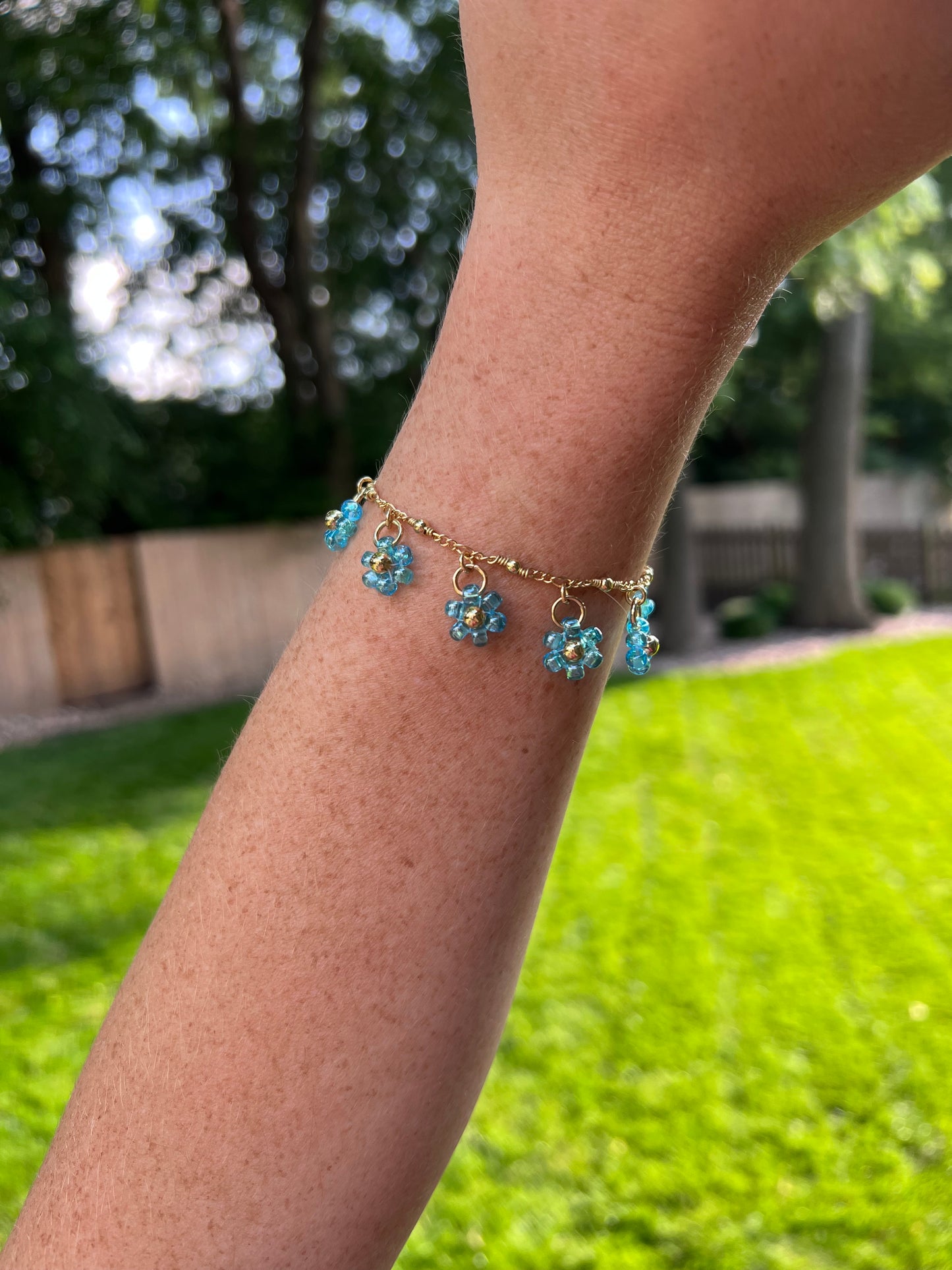 Blue Flower Charm Bracelet