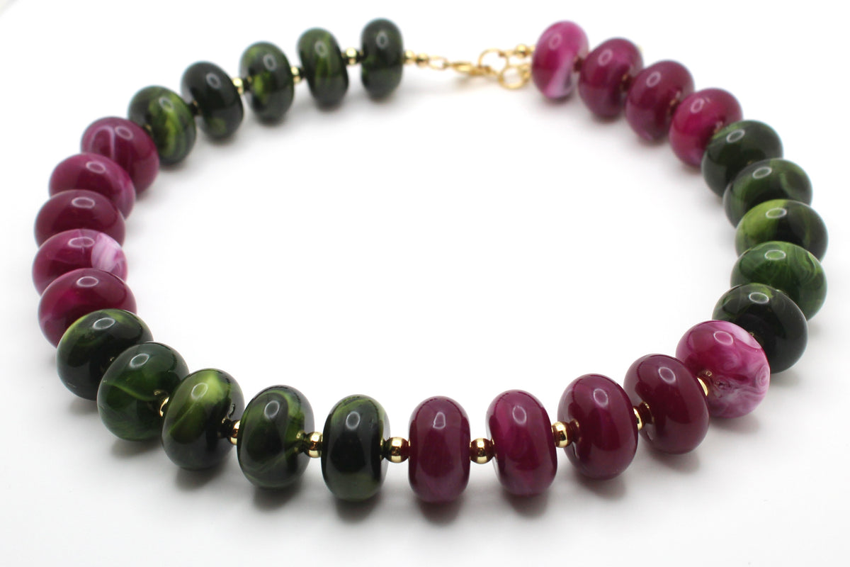 Chunky Plum & Moss Necklace (with FREE gift)