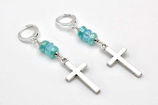 Blue Revival Cross Earrings