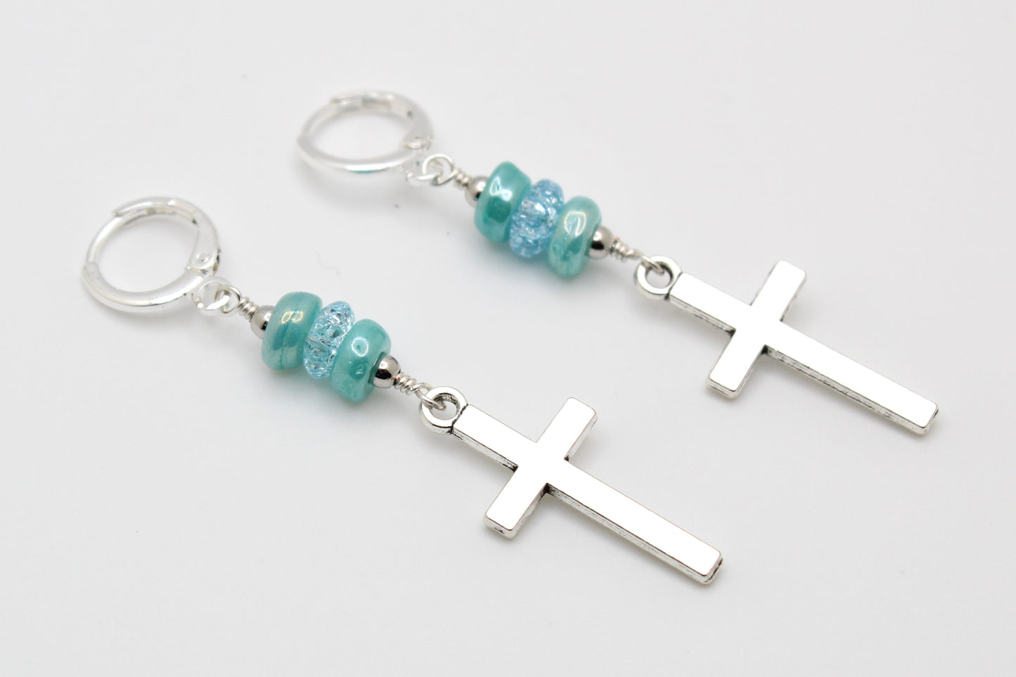 Blue Revival Cross Earrings