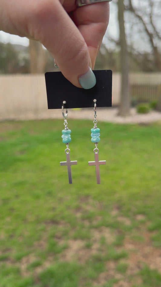 Blue Revival Cross Earrings